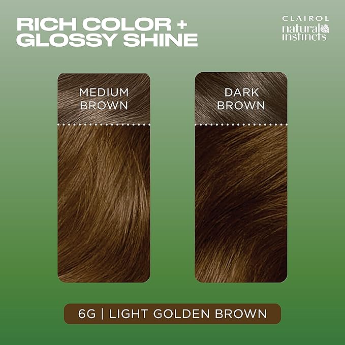 Clairol Natural Instincts Demi-Permanent Hair Dye, 6G Light Golden Brown Hair Color, Pack of 3