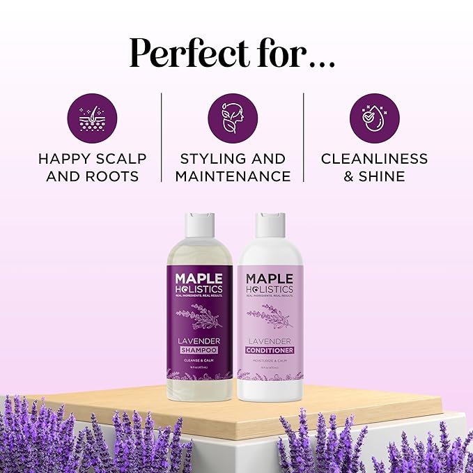 Aromatherapy Lavender Shampoo and Conditioner Set - Paraben and Sulfate Free Shampoo and Conditioner for Women with Chamomile Panthenol Jojoba Oil plus Cleansing and Calming Lavender Essential Oil