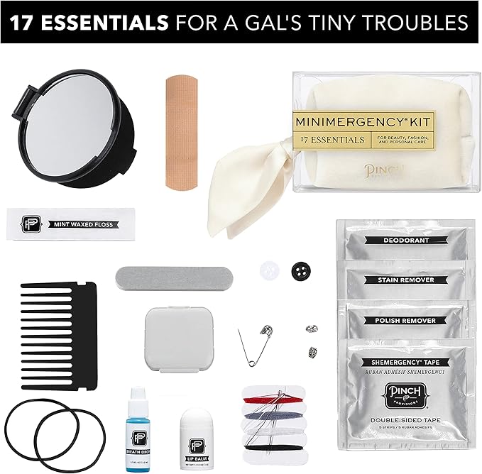 Pinch Provisions Velvet Minimergency Kit, for Her, Includes 17 Must-Have Emergency Essential Items, Compact, Multi-Functional Pouch, Gift for Parties and Birthdays