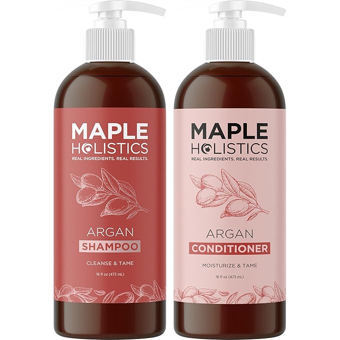 Argan Oil Shampoo and Conditioner for Dry Hair - Paraben and Sulfate Free Shampoo and Conditioner Set for Dry Hair Frizz Curl Care and Split Ends - Moisturizing Argan Shampoo and Conditioner Set
