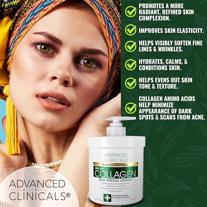 Advanced Clinicals Hyaluronic Acid Moisturizer + Fragrance Free Collagen Cream Face Moisturizer & Body Lotion 2pc Skincare Set For Women & Men Helps Reduce Appearance Of Crepey Skin & Dry Skin, 2pc