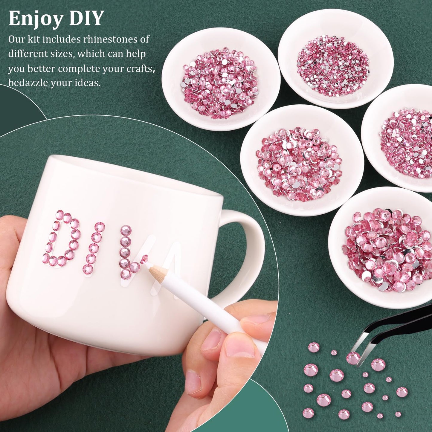 Resin Rhinestones for Crafting with B7000 Jewelry Glue, 2 Boxes Dark Pink Flatback Crystals with 3Pcs 10ml Glue for Bedazzling Crafts DIY Nail Art Makeup，Non Hotfix Gems for Clothing Shoes