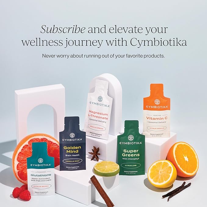 CYMBIOTIKA Liposomal Glutathione Supplement – PQQ, CoQ10 & Antioxidants for Detox, Brain, Energy, Immune Support – Advanced Absorption for Cellular Health & Longevity, Citrus Berry, 2 Month Supply