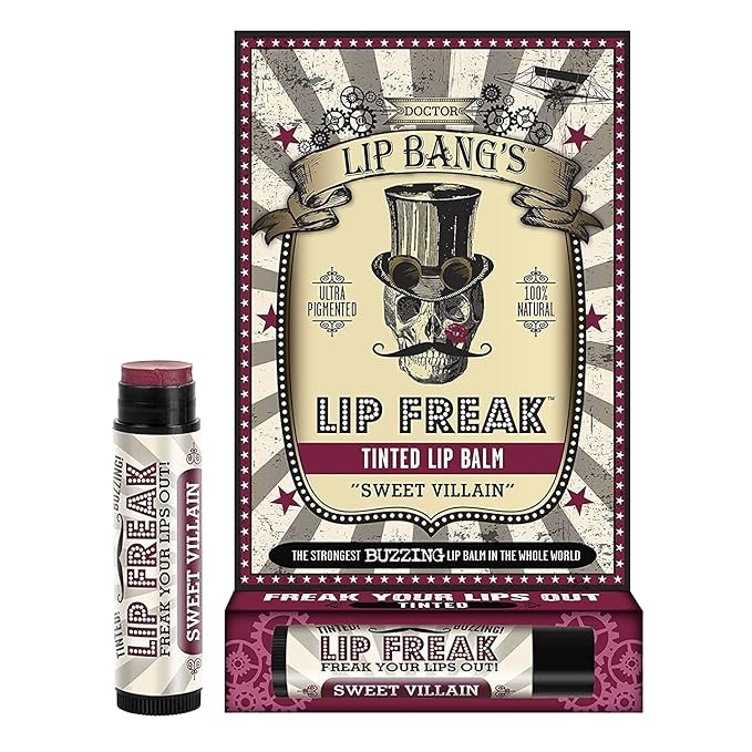 Doctor Lip Bang's BUZZING Lip Balm | Lip Freak | 100% All Natural | Cruelty Free | Sweet Villain | 2 Pack