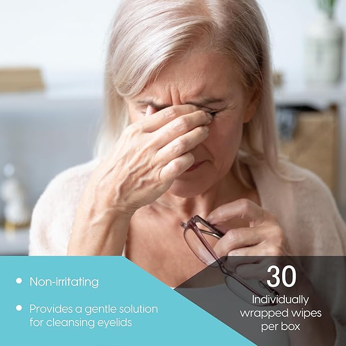 Clear C Eyelid Wipes Pre-Moistened for Dry Eyes – Rinse Free Eye Lid Cleaning Wipes – Individually Wrapped Travel Eye Wipes, 1 Box of 30