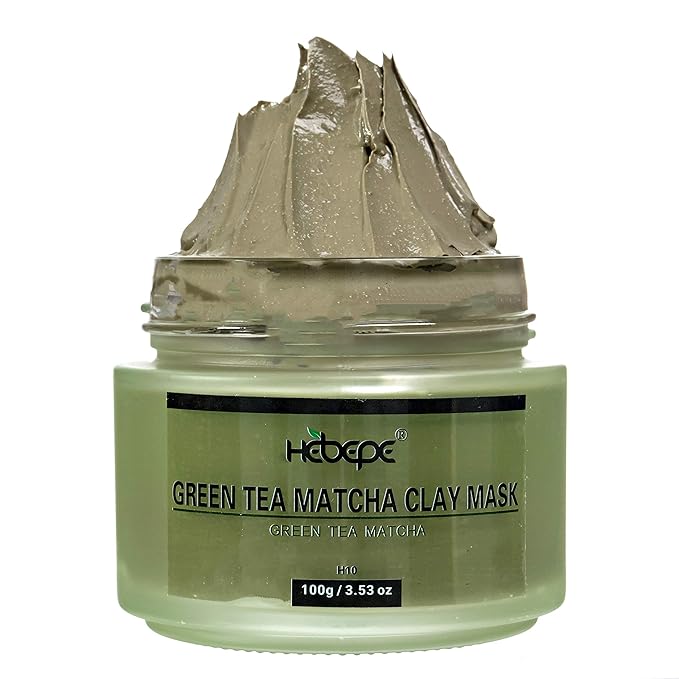 Green Tea Matcha Facial Detox Clay Mask with Mineral Oil, Wash Off Until Dry, Deep Cleaning, Hydrating, Detoxing, Healing, and Relaxing, Pore, and Blackhead Mask