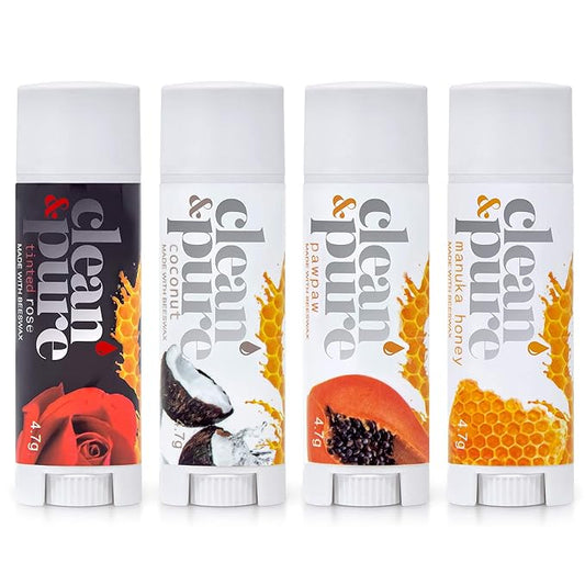 Lip Balm - Bees Knees (4 pack) | Manuka Honey Beauty Products | Vitamin E Oil | Flavored Lip Balm | Australia Made | Rose | Manuka Honey | Cocoa Butter | Manuka Oil | Coconut Oil | Papaw