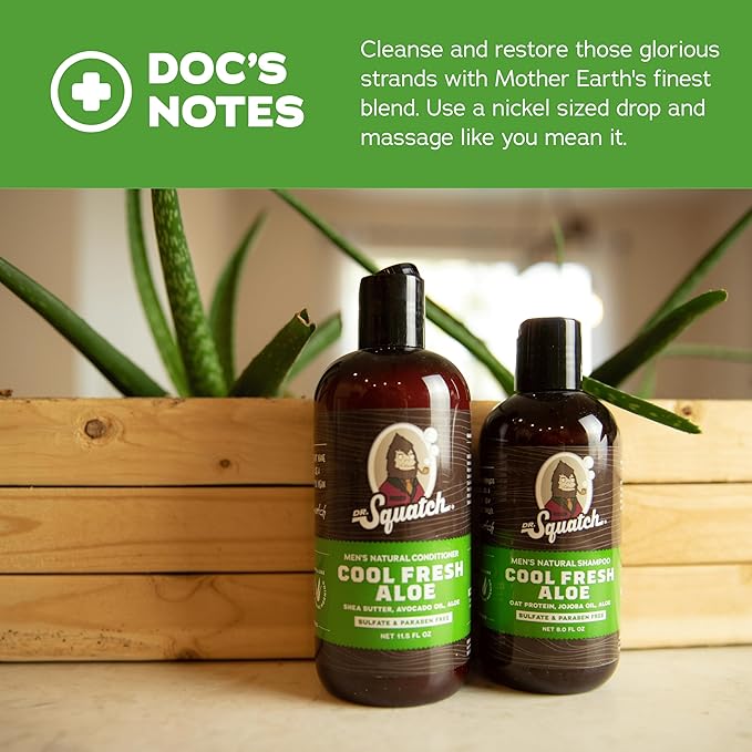 Dr. Squatch Natural Hair Bundle for Men - Healthy, Full Looking Hair - Cool Fresh Aloe Shampoo (8 fl oz), Cool Fresh Aloe Conditioner (11.5 fl oz)