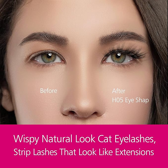 Eliace Luxurious 50 Pairs 5 Styles Cat Eye Lashes Wispy False Eyelashes Natural look 3D Mink Lashes Fake Eyelashes Kit, Thin Soft Band Comfortable Fluffy Volume Cross Strip Lash, with Lash Tweezers