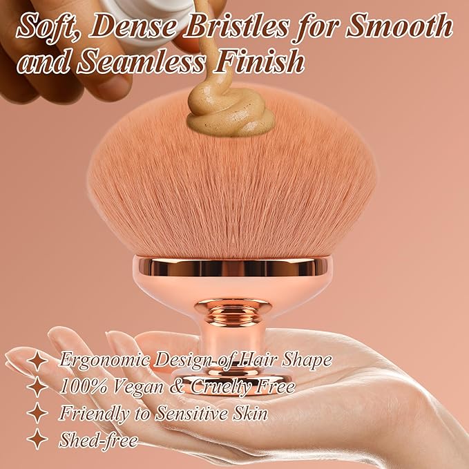 Blend & Blur Extra Large Body Makeup Brush for Self Tanner,GloréBrochas Leg Makeup & Bronzer Self Tan Applicator, 90MM Wide Round Head Kabuki Brush For Application (Rose-Gold)