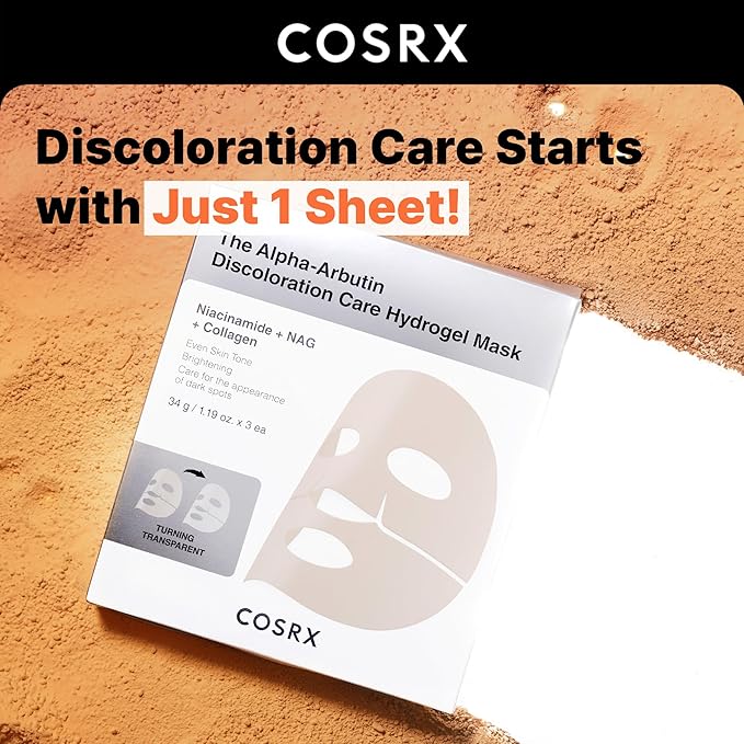 COSRX The Alpha-Arbutin Discoloration Care Hydrogel Face Masks Skincare 3 EA, Collagen Face Mask, Travel Essentials, Overnight Face Mask, Korean SkinCare