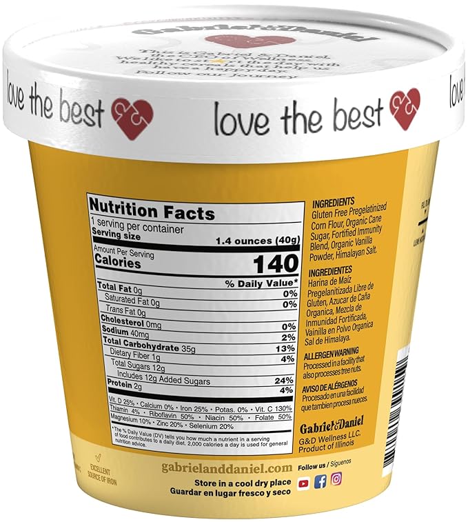 Gabriel & Daniel Gluten Free Instant Cream of Corn – Non-GMO, Pure and Wholesome Hot Cereal – Smooth & Creamy Texture with Vanilla – Microwave Cup for a Nourishing and Easy Breakfast To Go (Pack of 12)