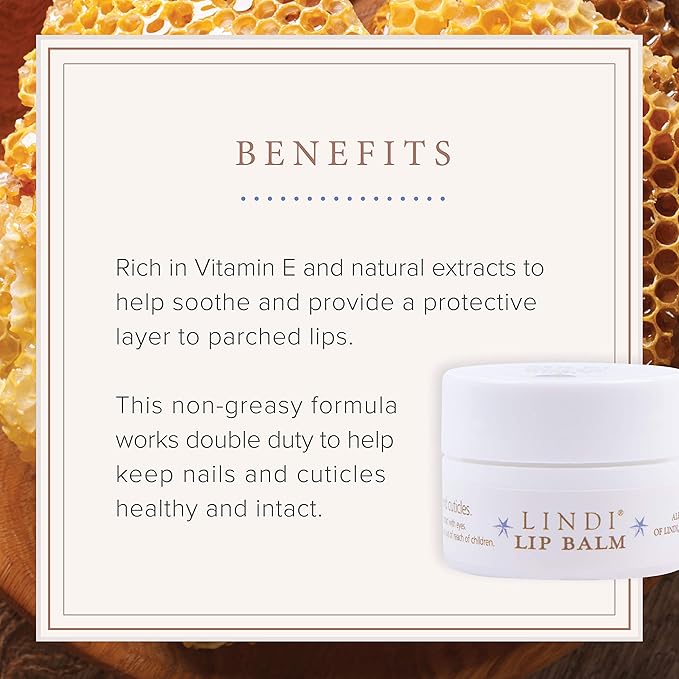 LINDI SKIN Lip Balm - Gentle, Non-Irritating, Vitamin E Formula That Hydrates and Soothes Dry, Chapped Lips - Soother for Nails & Cuticles - Allergy Tested Lip Balm for Cancer Patients (0.25 fl oz)