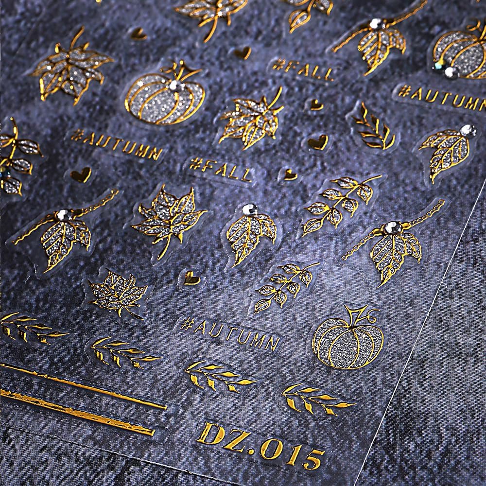 3 Sheets Fall Gold Nail Stickers for Nail Art Cute Gold Pumpkin Nail Decals Autumn Maple Leaf Nail Art Stickers 5D Self-Adhesive Glitter Thanksgiving Day Nail Decoration for Women Nails Design