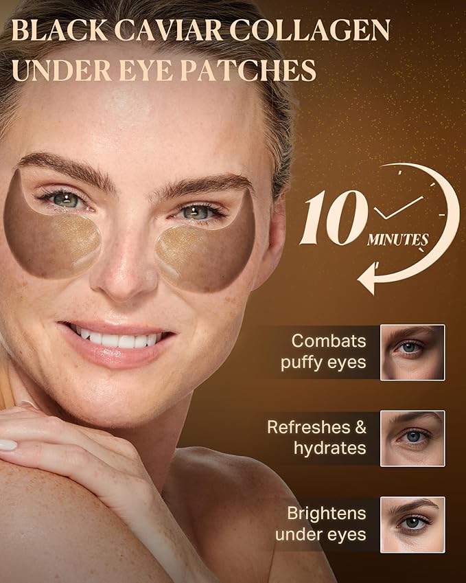 depology Black Caviar Under Eye Patches (30 Pairs), Anti-aging Hydrating Eye Mask for Wrinkles, Fine lines, Skincare with Hyaluronic Acid & Cica, Beauty & Personal Care