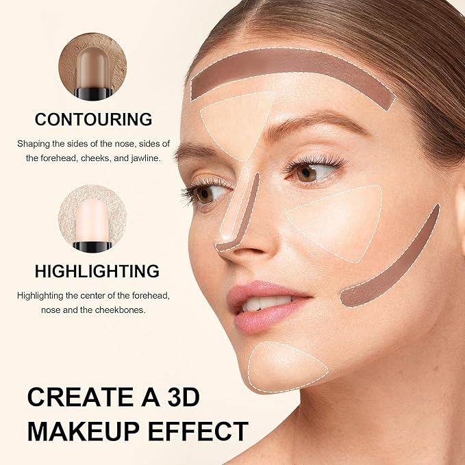 FV Cream Contour Stick, 2-in-1 Face Shaping Stick for Highlighting & Contouring, Bronzer Stick，Long Lasting & Waterproof，Non-Sticky Highlighter Makeup Pen for Medium/Tan Skin Tones, 0.26oz (7.5g)