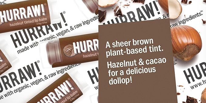 Hurraw! Hazelnut Tinted Lip Balm, 3 Pack: (Sheer Brown Tint) Organic, Certified Vegan, Cruelty and Gluten Free. Non-GMO, 100% Natural Ingredients. Bee, Shea, Soy and Palm Free. Made in USA