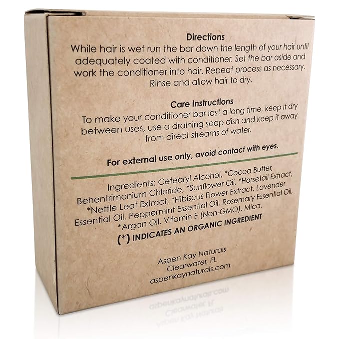 Aspen Kay Naturals Conditioner Bar, Made With Natural & Organic Ingredients, All Hair Types including frizzy hair, 2.3 Ounce Bar. (Rosemary & Peppermint)