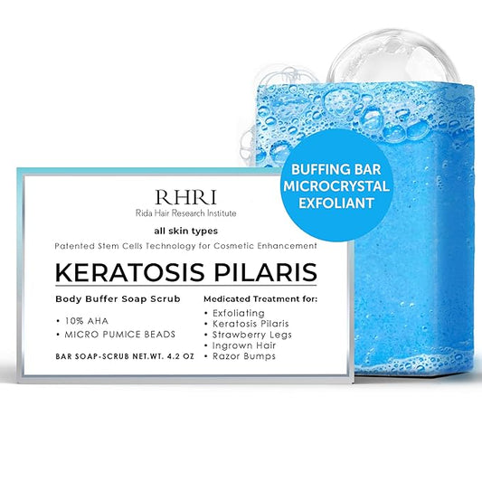 Body Soap for Keratosis Pilaris | Exfoliating Soap Scrub with 10% AHA & Micro Pumice Beads | Buffingbar for Smooth Skin, Strawberry Legs, Ingrown Hair & Razor Bumps | Bar Soap for Men and Women 4.2 oz