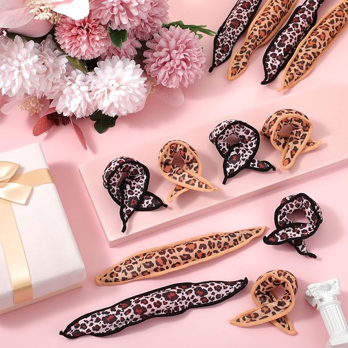 Bememo 40 Pieces Soft Curlers Hair Rollers Pillow Rollers for Hair Satin Sponge Curlers to Sleep in Overnight Heatless No Heat for Long Short Foam Rag Large Styling Tools(Leopard)