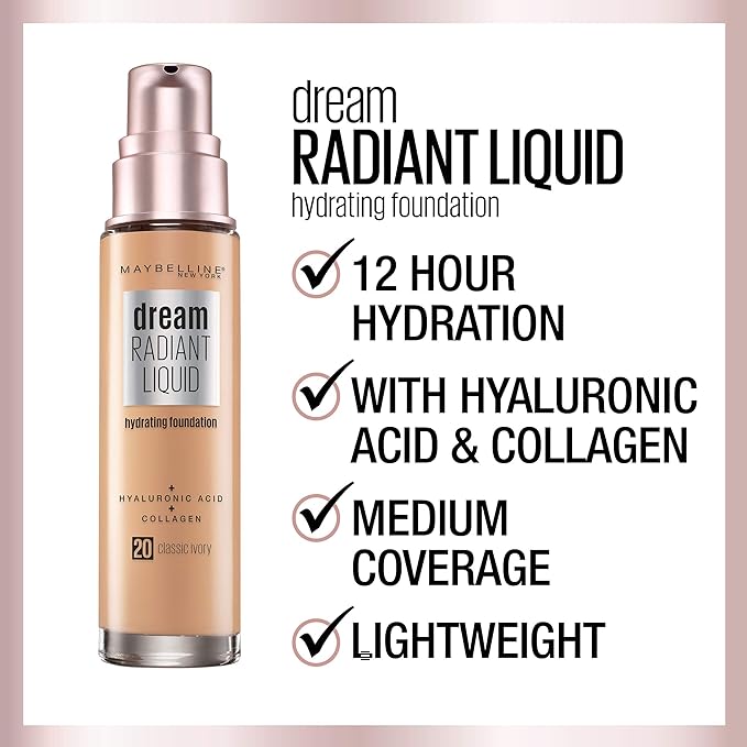 Maybelline Dream Radiant Liquid Medium Coverage Hydrating Makeup, Lightweight Liquid Foundation, Cocoa, 1 Count (Pack of 2)