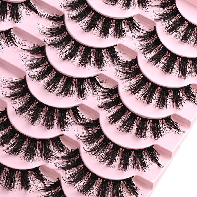 FARRED Fluffy Lashes Natural Eyelashes Short Wispy Eye Lash Strips 14 Pairs Separated Volume Eyelash Pack 17mm Dramatic Wispies Fake Strip Lashes Clusters Cat Eye Pestañas Spiky Look (F6 | 11-17mm)