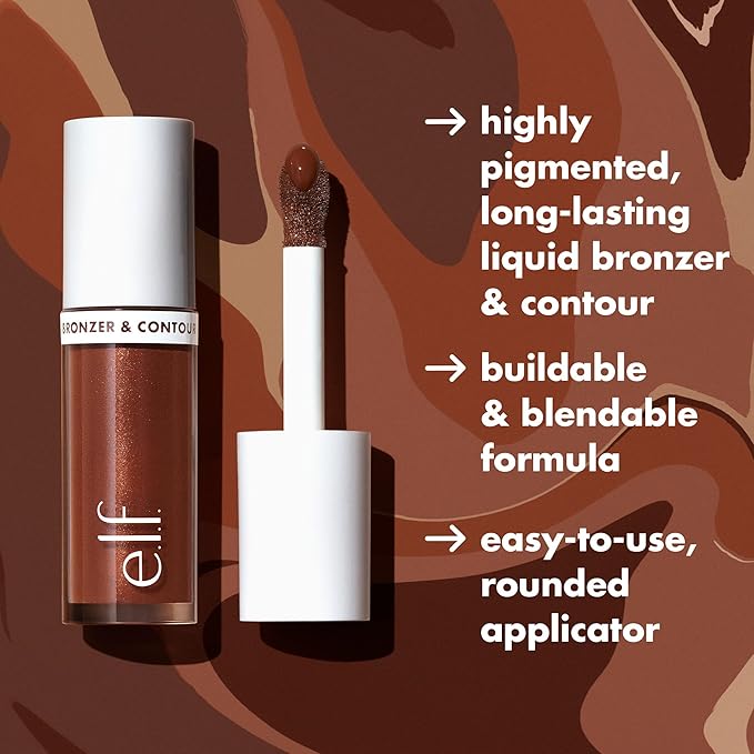 e.l.f. Camo Liquid Bronzer & Contour, Silky Highly Pigmented Formula, Creates a Long-Lasting Bronzed Glow & Natural Look, Vegan & Cruelty-Free, 7 Tan/Deep
