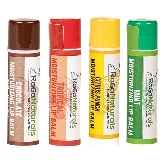 All Natural Chocolate, Lemon, Mint, Tropical Moisturizing Lip Balm, Original beeswax, Shea butter, Jojoba oil, Vitamin E and Love - 4 Tubes