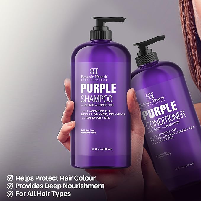 Botanic Hearth Purple Shampoo And Conditioner Set | For All Shades Of Blonde, Silver And Gray Hair | Enhances Highlights | Sulfate Free, Paraben Free, 16 Fl Oz Each