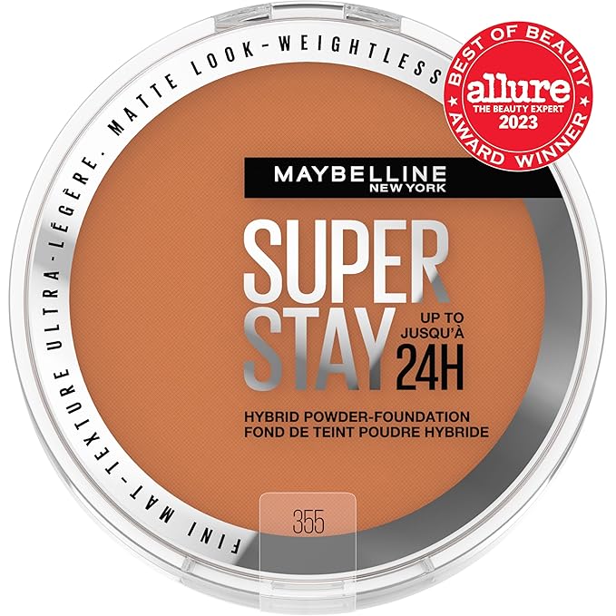 Maybelline Super Stay Up to 24HR Hybrid Powder-Foundation, Medium-to-Full Coverage Makeup, Matte Finish, 355, 1 Count