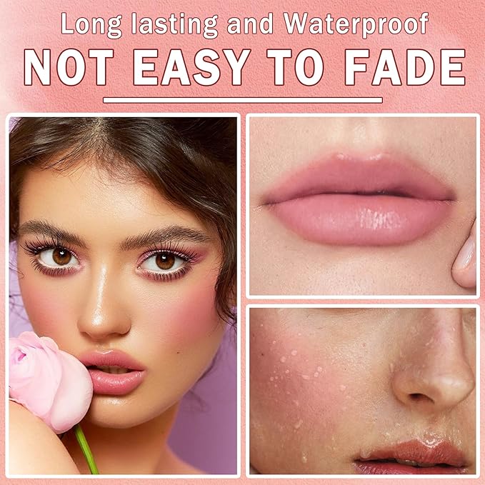 Cream Blush Stick with Sponge 3 in 1 Multi-Use Blush Makeup Stick Long Lasting Waterproof Natural Matte Cream Blush Stick for Cheeks, Lips and Eyes - Fairy Pink