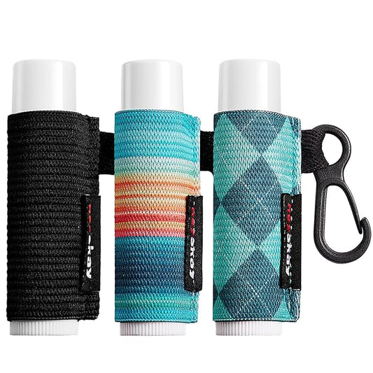 Lip Balm Holder Sleeves Keychain Chapstick Elastic Sleeves(Black/Color strip/Geometrical pattern)