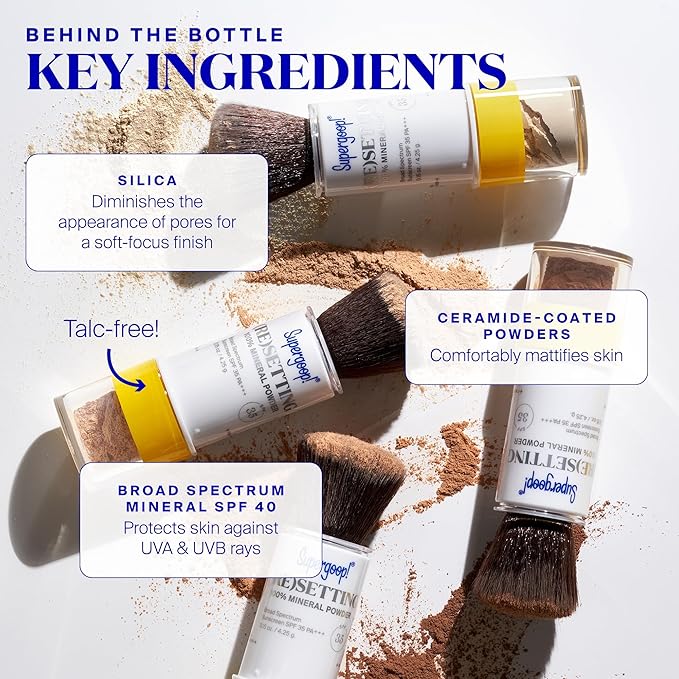 Supergoop! (Re) setting 100% Mineral Powder, Light - 0.15 oz - Makeup Setting Powder + Broad Spectrum SPF 35 PA+++ Sunscreen - With Ceramides, Olive Glycerides & Coated Silica Spheres