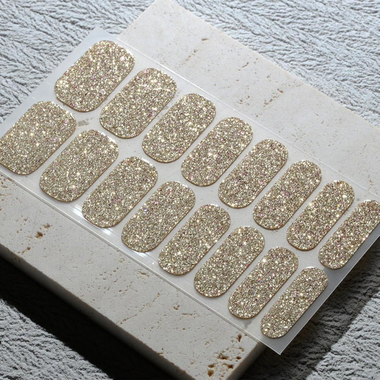 Nail Polish Strips, 32PCS Salon Quality Wraps, Long Lasting Gel Nail Stickers for Women Easy Apply& Remove (Golden Hours Glitter)