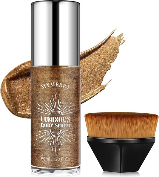 Body Shimmer Oil, 50ml Suncreen Liquid Highlighter Bronzer Body Glitter Oil Long Lasting Moisturizing Makeup Lotion Illuminate Serum Glow Shimmer Skin 1.7 Fl Oz（Bronze Brown #01）