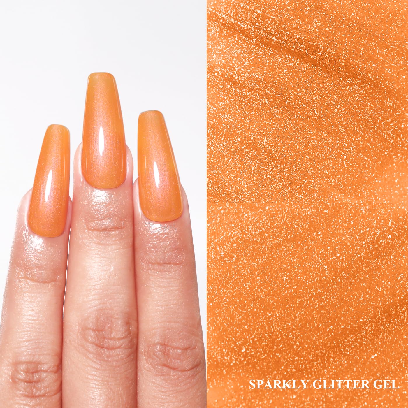 Imtiti Glitter Gel Nail Polish, Bright Orange Pearl Glitter Nail Gel Polish Diamond Shimmer Sparkle Soak Off UV LED Spring Summer Manicure 10ML