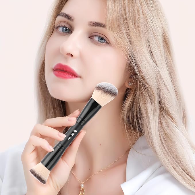 DUcare Foundation Brush Contour Bronzer Double Ended Makeup Brush for Blending Liquid Powder Concealer Cream Blush Buffe Black