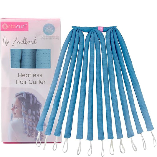 Octocurl Heatless Hair Curler - No Headband Octopus Curler - Overnight Curls for Long Hair (QMax - Blue)