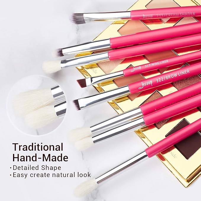 Jessup Brand 25pcs Professional Makeup Brush Set Beauty Cosmetic Foundation Powder Blusher Eye Shadow Blending Concealer Highlight Natural-Synthetic Hair Brushes Set (Rose Carmine/Silver)