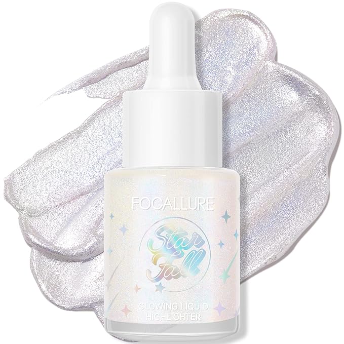 FOCALLURE Starfall Glowing Liquid Highlighter, Shimmering Body Oil, Non-Sticky Shimmer Liquid Luminizer, Non-Greasy, Face & Body Glitter Makeup for Costumes, Cosplay, Rave Festival, CYPRIDINA