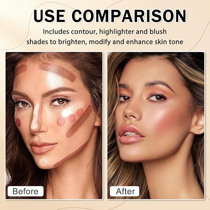 6 Colors Cream Contour Stick Makeup Kit, Double-ended Cream Highlighter Stick Bronzer and Blush Stick for Sculpt the Cheeks, Matte & Dewy Finish, Face Contour Kit for Beginners, Set B