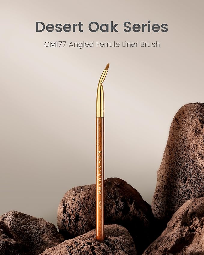 Desert Oak Series Bent Eyeliner Brush - 30° Angled Kolinsky Sable for Sharp Lines & Brows, Luxury Bubinga Handle (CM 177)