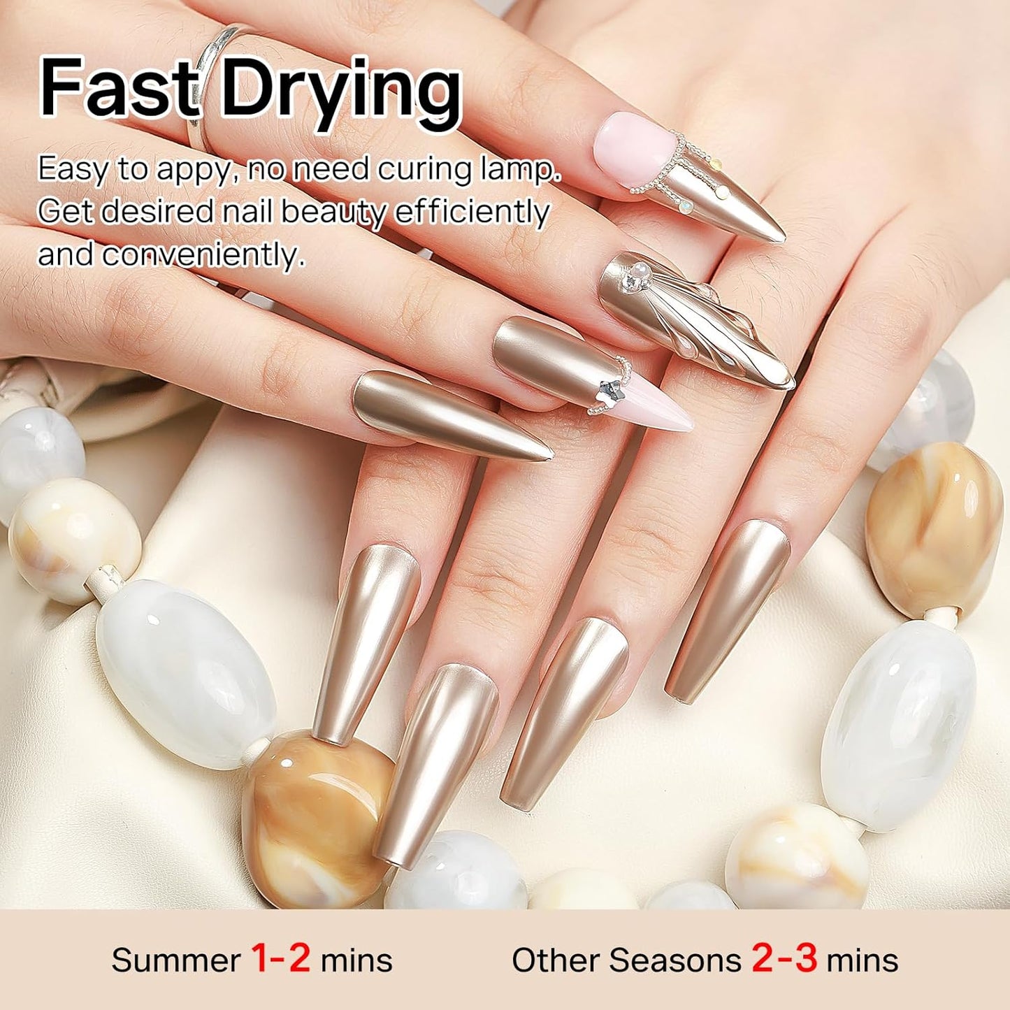 MIZHSE Champagne Mirror Nail Polish, Quick Dry Metallic Nail Polish, Air Dry Fast Chrome Nail Lacquer Bright Color Oil-based Nail Art Manicure DIY Home