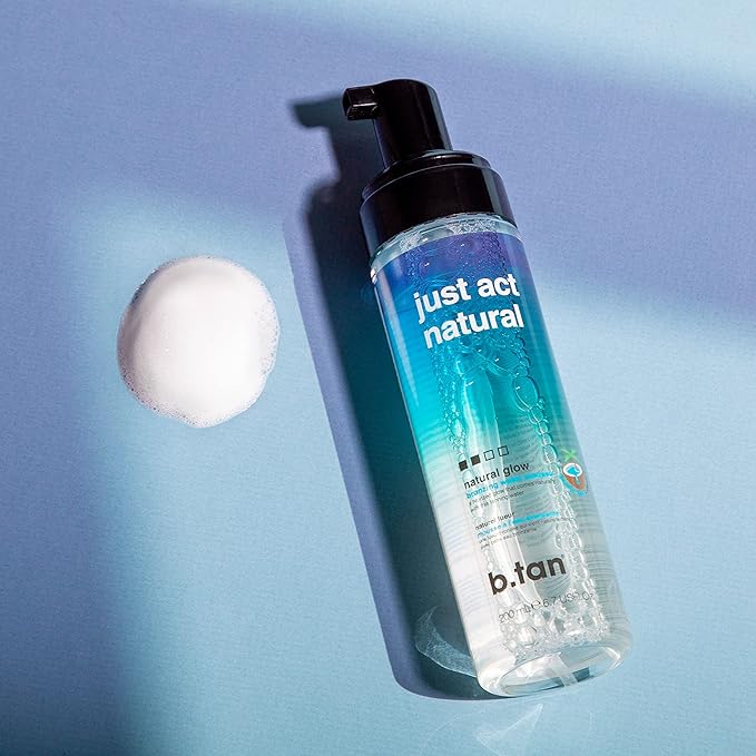 b.tan Clear Self Tanner Bronzing Water Foam | Just Act Natural - Best 1 Hour Express Sunless Tanning Mousse, Dark, Transfer-Free, Enriched With Coconut Water & Vitamin E, Face & Body, 6.7 Fl oz