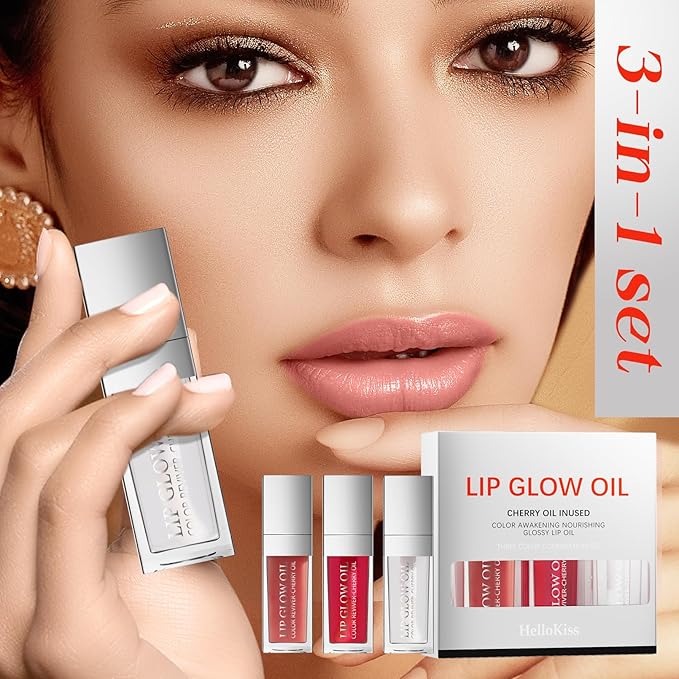 Lip Glow Oil Long Lasting Plumping Transparent Lip Balm Moisturizing Lip Oil Repairing Lip Lines and Prevents Dry Cracked for Lip Care and Dry Lips (Set-C)