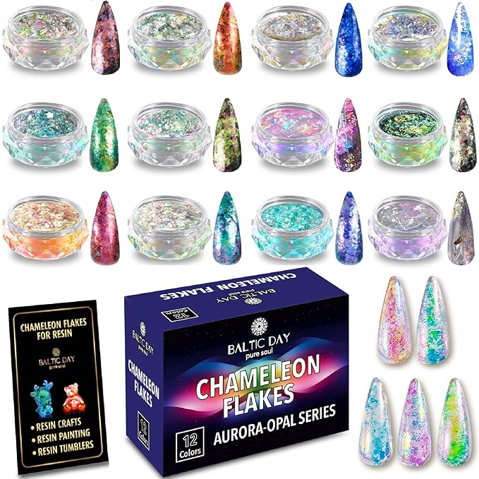 Chameleon Flakes & Chameleon Aurora Opal Flakes - Chameleon Flakes for Resin, Nails - Chameleon Mica Powder for Epoxy Resin, Paint