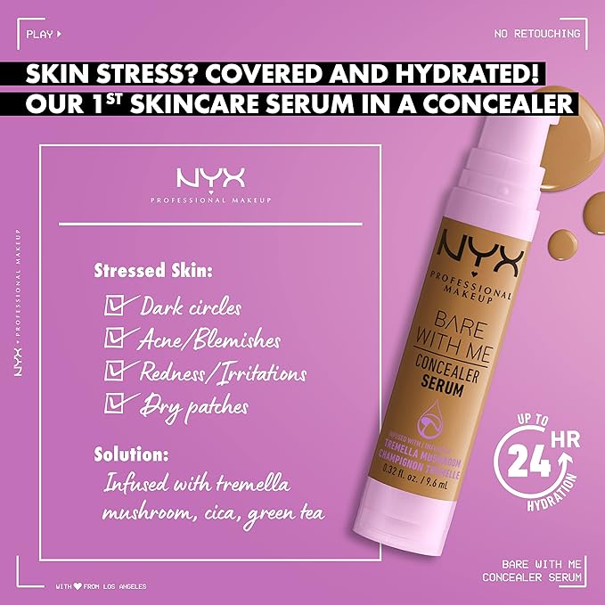 NYX PROFESSIONAL MAKEUP Plump Right Back Plumping Serum & Primer, With Hyaluronic Acid & Bare With Me Concealer Serum, Up To 24Hr Hydration - Light