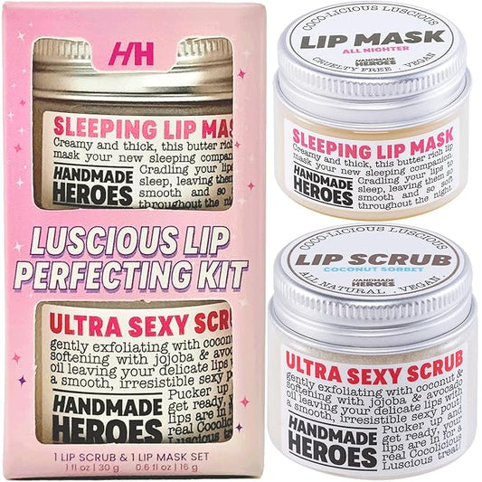 100% Natural Lip Scrub, Vegan Conditioning Coconut Lip Exfoliator, Gentle Exfoliant, Sugar Lip Polish and Lip Exfoliator Scrubber for Chapped and Dry Lips, (Lip Scrub and Lip Mask Gift Set)