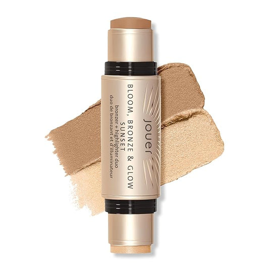 Jouer Bloom, Bronze & Glow Bronzer + Highlighter Stick - Cream Contour Makeup Stick - Hydrating Rose Hip Oil and Squalane Formula, Sunset