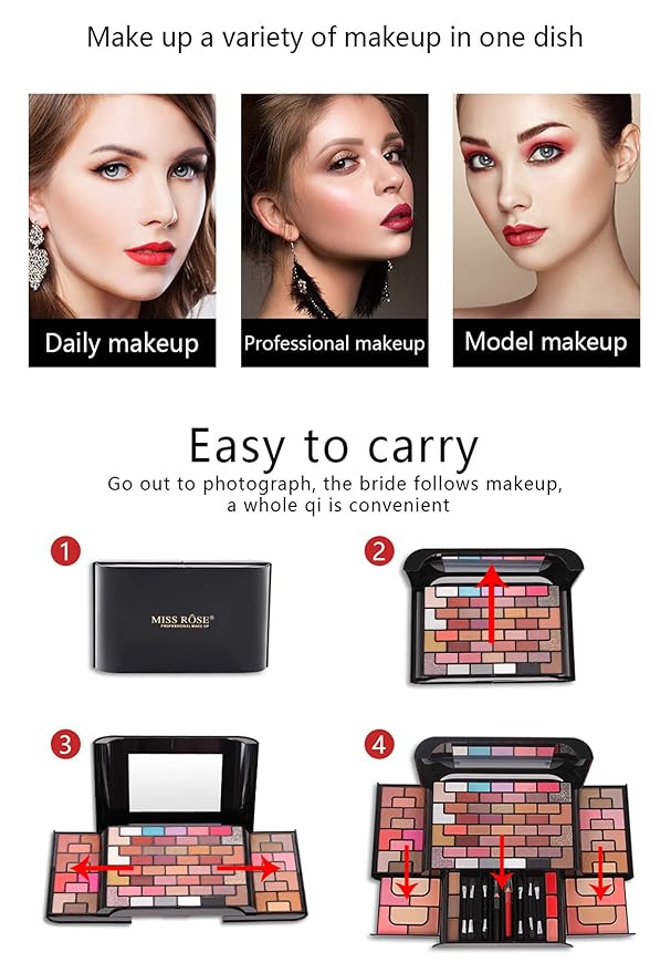 98 Colors All in one Makeup Gift Set Holiday Birthday Beauty Cosmetic Essential Starter Bundle Include 68 Eyeshadow Palette, 8 Blush, 4 Compact Powder, 3 Lipstick, Eyebrow Pencil, Lip Liner